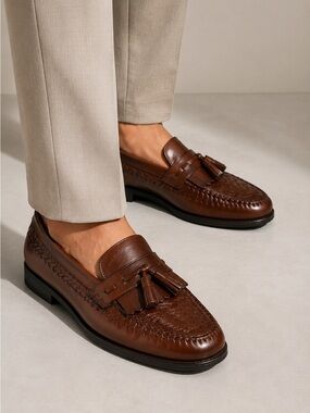 Giorgio Brutini Brown Woven Tassel Loafers Men’s 9.5D Leather Brazil